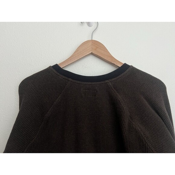 LL Bean Signature Shirt Men XL 2 Tone Brown Waffle Thermal Crew Cotton Thick - Picture 5 of 9